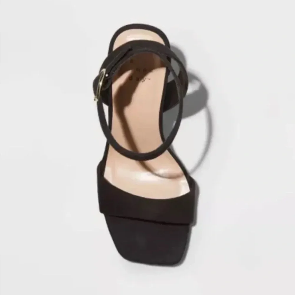 A New Day Sal Black Open Toe Pumps 4 In Heels Sz 9.5  Ankle Strap Shoes - Picture 6 of 8